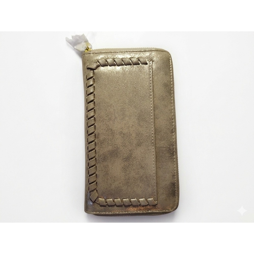 Metallic Gold Whipstitch Zip‎ Around Wallet Organizer 10019128000 MTL GOLD